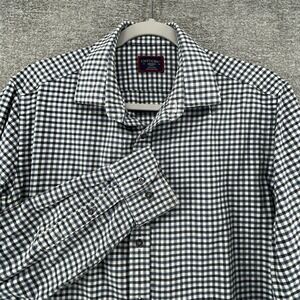 Untuckit Gibbston Slim Shirt Men Sz Medium Blue Checked 100% Cotton Long Sleeve